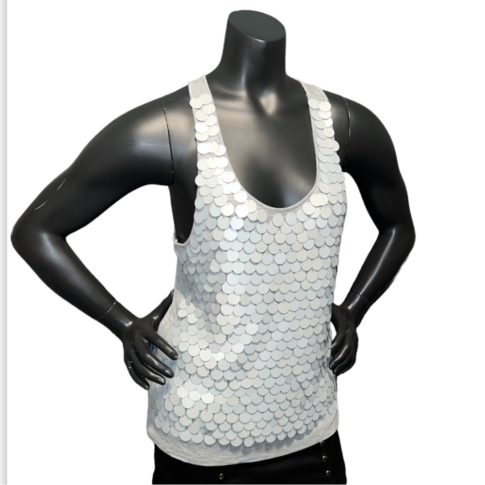 NWT Forever 21 Palliate Matte Large Sequin Heather Gray Racerback Tank S